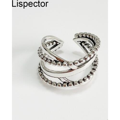 Lispector 925 Sterling Sliver Retro Hollow Beads Rings for Women Vintage Multilayer Wide Wrap Ring Party Female Jewelry Gifts