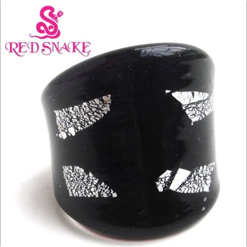 RED SNAKE Fashion Ring Handmade Black with Silver color foil Translucent Murano Glass Rings