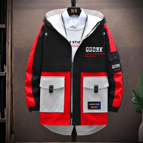 Men Hip Hop Streetwear Hooded Jacket Patchwork Zipper Coat Oversized Outwear Windbreakers Casual Bomber Jacket Men Chaquetas