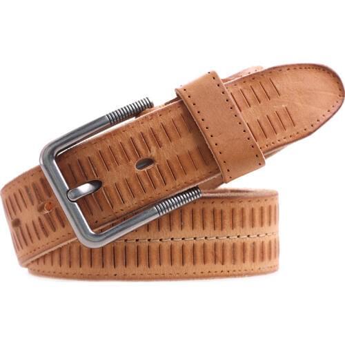 New arrival genuine Belts Men Leather Pin Buckle Casual Jeans belt Men Brown Coffee Belt For Gift BE-408