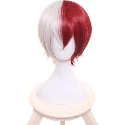 My Hero Academia Shoto Todoroki Shouto Wigs Boku no Hiro Akademia Synthetic White Red Short Synthetic Hair Cosplay Wig + Wig Cap