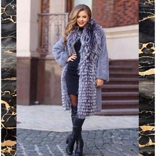 FURSARCAR 2021 New Fashion Real Natural Mink Fur Long Coat With Genuine Fox Fur Collar For Women Luxury Winter Warm Outerwear