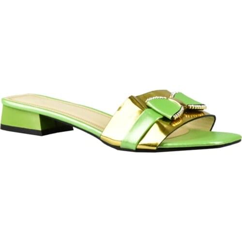 Latest Green Color Ladies Sexy Low Heels Women Pumps High Quality Slip on Women Summer Slipper Shoes Decorated with Rhinestone