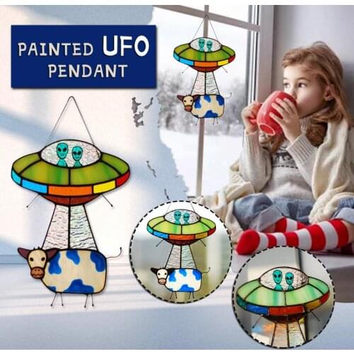 New UFO Alien Cow Pendant Iron Art Cardinal Birds Wall Decor Outdoor Art Hanging Ornaments Home Garden Fence Decoration Crafts