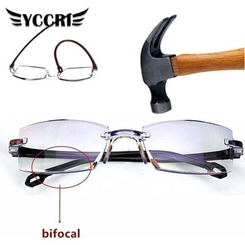 Men Rimless Reading Glasses Women Bifocal Far Anti Blue Light Magnification Eyewear Presbyopic Glasses Diopter +1.0 ~+4.0
