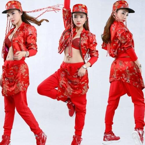 Hip Hop Jazz Performance Clothes Sexy Red Chinese Style Clothes Dj Female Singer Stage Costumes Gogo Costume Rave Outfit DT3117