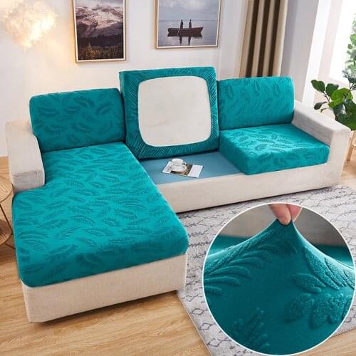 Luxury Leaf Jacquard Sofa Cushion Cover Elastic Solid Color Sofa Cover Protector Home Decoration Washable Couch Cover Slipcover