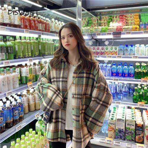 Plaid Lapel Autumn Shirt Woman Fashion Puff Sleeve Loose Single Breasted Shirt Ladies Simple Slim Pocket Shirt Women 2020