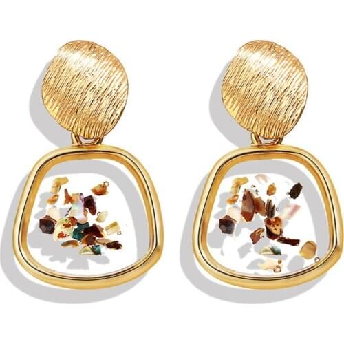 Drop Shell Fragment Earrings Ethnic Geometric Rectangle Shape Acetate Acrylic Earrings Women Jewelry