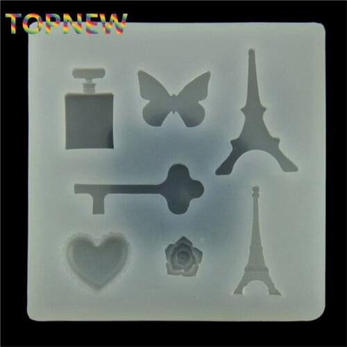 Silicone Mold Tower Key Butterfly Perfume Bottle Love Heart Shaped Fondant Polymer Clay Craft Epoxy Resin Pendant Jewelry Mould