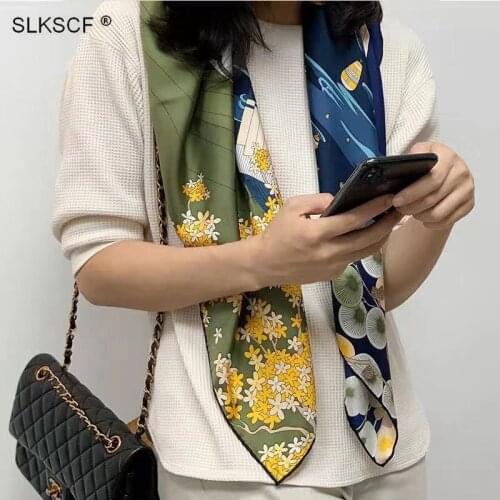 [SLKSCF] 90X90CM Newest Design plants print square silk satin scarf silk scarves muslim hijabs shawls neckerchieves female