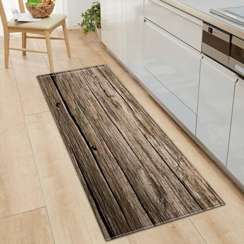 Modern Wood Grain Kitchen Door Mat Non-slip Rectangular Living Room Rug Bathroom Home Washed Rug Can Be Aisle Entrance Hall