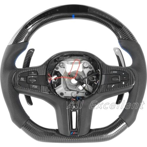 Carbon Fiber & Perforated Leather&LED for BMW G30 G50 Steering Wheel assembly with Carbon Fiber Paddle Shifters