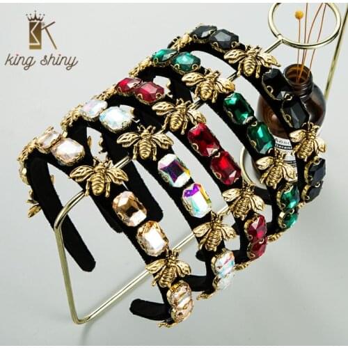 Vintage Baroque Color Crystal Headband for Woman Elegant Geometric Glass Drill Alloy Bee Hairband Female Party Hair Accessories