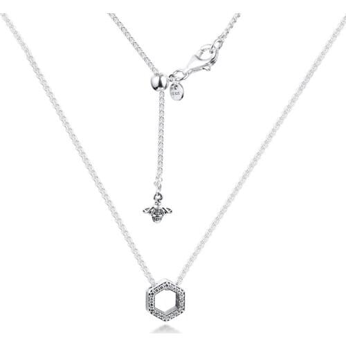 CKK Silver 925 Jewelry Sparkling Honeycomb Hexagon Collier Necklace For Women Gift Sterling Silver Original Pendant