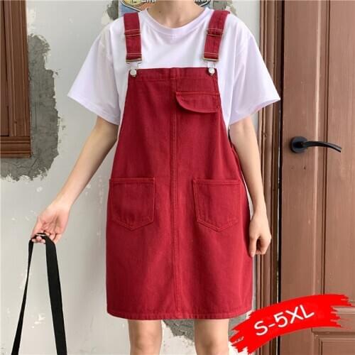 Summer 2020 Women Denim Dress Sundress Casual Loose Overalls Dresses Female Solid Strap Jeans Dress Plus Size 5XL