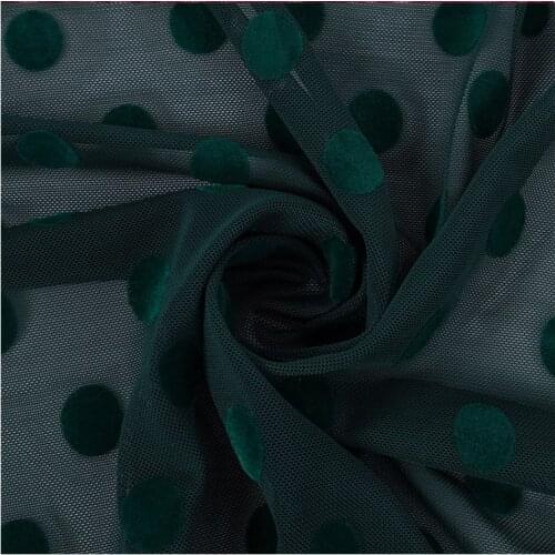 1m*1.45m Hollow Dark Green Stretch Flocking Mesh Polka Dot Flocking Fabric for DIY Sewing Clothing Fabrics