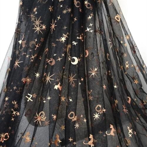 2 Yards Lovely Printed Gold Stars Cat Moons Soft Tulle Mesh Lace Fabric For Cosplay, Birthday Dress, Girl Dress, Party Decor