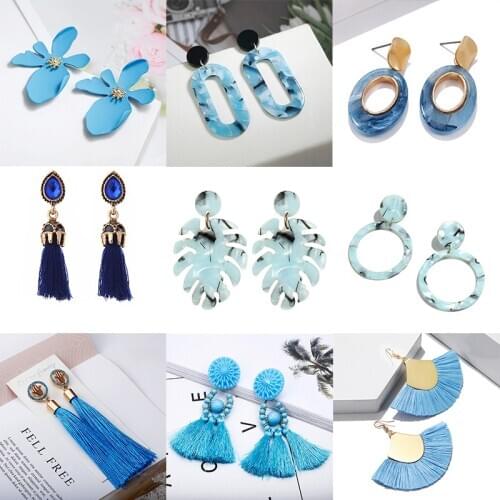 2020 Korean Blue Geometric Acrylic Resin Earrings Simple Round Square Circle Drop Dangle Earrings For Women Girl Party Jewelry