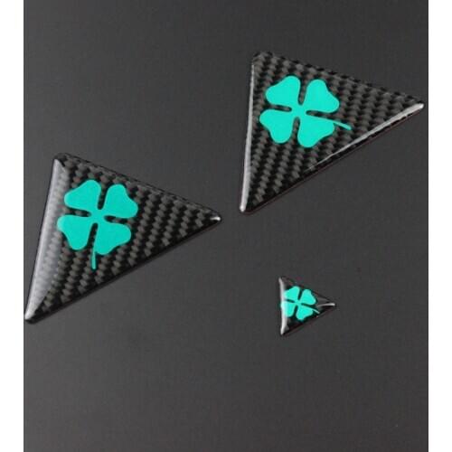3PCS Carbon fibre For Alfa Romeo Quatrefoil Green Delta For Alfa 147 156 166 159 GT Car Side Splash Guard Emblem Badge Stickers