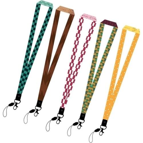 Anime New Lanyard Keychains Cosplay Kimetsu No Yaiba Demon Slayer Phone Holder Ribbon Lanyard Vintage Keyring Accessories