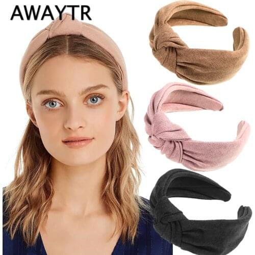 AWAYTR Fashion Knot Hair Bands For Women Solid Color Simple Headband Bezel Girls Hairband Hair Hoop Female Hair Accessories
