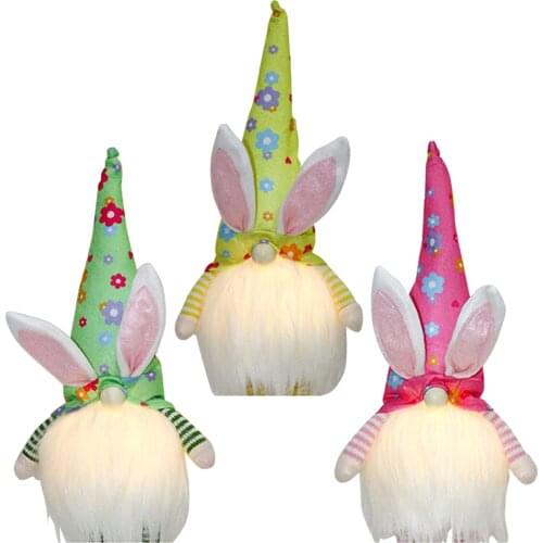 Behogar 3PCS LED Glowing Easter Rabbit Bunny Gnome Faceless Doll Ornaments Decorations for Kids Adults Gift Spring Party Decor