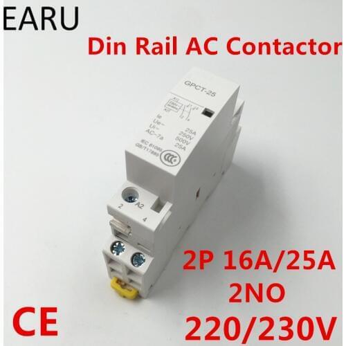 Free Shipping GPCT1 2P 16A 25A 220V/230V 50/60HZ Din Rail Household Ac Contactor 2NO for Household Home Hotel Resturant