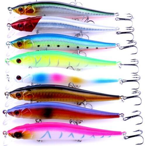 Big Sale 8pcs Bent Minnow Fishing Lure Hard Plastic Swimbait Artificial Crankbait Lure 3D Fish Eyes Fake Baits 11.5cm 13.1g