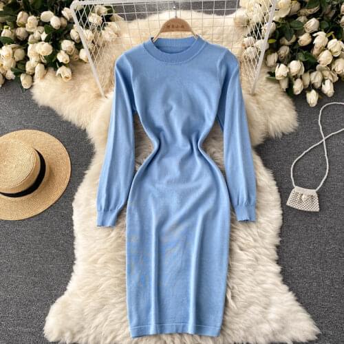 Croysier Autumn Winter Sweater Dresses For Women 2021 Crew Neck Long Sleeve Basic Casual Midi Dress Soft Knitted Bodycon Dress