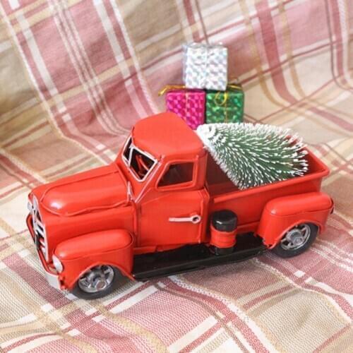 Hand-made Red Rescue Car Metal Truck The King Storm Christmas Tabletop Decorations Boys Christmas Gift