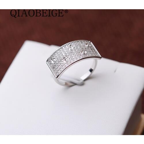 QIAOBEIGE 2Pcs Five fashion freshwater pearl ring empty holder hell Pearl Grace Rings for Women Authentic Silver Jewelry Gift