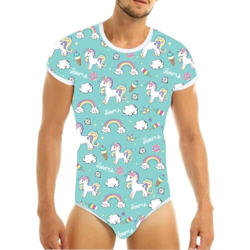 Adult Baby ABDL Snap Crotch Onesie Unicorn Print Diaper Bodysuit