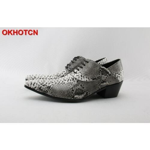 Snake Print Men Shoes Leather Lace Up Cow Suede Oxford Shoes For Men New Spring Autumn Mocassin Homme OKHOTCN Dress Party Shoes
