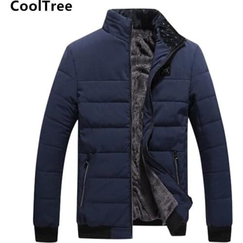 CoolTree Men Casual Jackets Parkas Autumn Winter Solid color Plus Velvet lining Thick Warm Coats Male Stand collar Outerwear Top