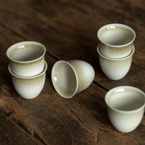 New Green-gray Glaze Small Tea Cup 40ml Antique Tea Cup Round Delicate Ceramics Kung Fu Tea Cup Green Ash Series Tea Cup 6 Pcs