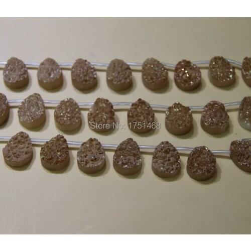 Charming Champagne Titanium Druzy Stone Necklace Quartz Teardrop Bead Pendants Top Drilled Drusy Slab Bead Jewlery Making