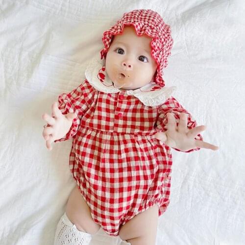 2021 Autumn Baby Girls Plaid Romper Infant Wear