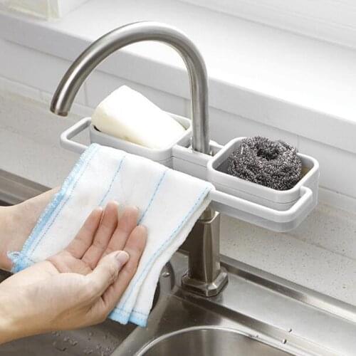 Kitchen Sink Shelf Faucet Sponge Drying Rack Soap Storage Organizer Drainer Basket Dishwash Cloth Holder Rag Hanger Organization