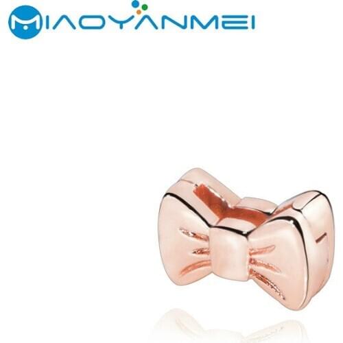 School Gift 925 Sterling Silver Beads Fit Original Pandora Bracelets Rose Gold Cravat Clip Charm DIY Women Fashion Jewelry