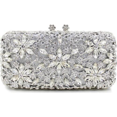 BL002 long shape evening clutch bag Rhinestones gold silver party bag with chain wedding purse diamond studded evening bag