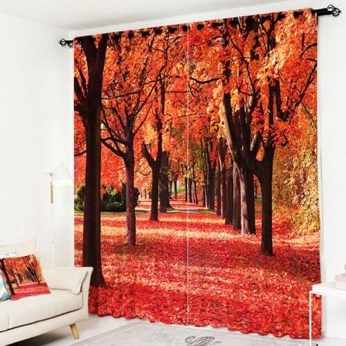 Red maple leaf Window Curtain living room 3D Blackout Wedding Bedroom decorate Cortina Drapes Rideaux Customized size pillowcase