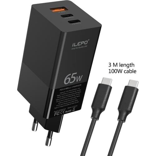 ILEPO 65W GaN Charger For Laptop iPhone 12 Pro MacBook Pro iPad Kindle HUB USB C Fast Charger QC 4.0 3.0 PD3.0 Pocket Charger