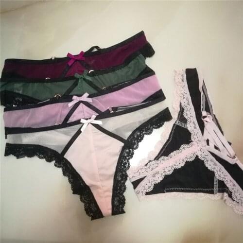 Womens new sexy cross-ribbon hollowed womens thongs, comfortable and color matching ice silk thongs, t-pants, thongs, women