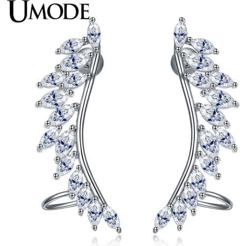 UMODE Fashion Party Brincos Crystal Angel Wing Rhinestone Feather Crystal Stud Earrings For Women leaf Earring Jewelry AUE0267