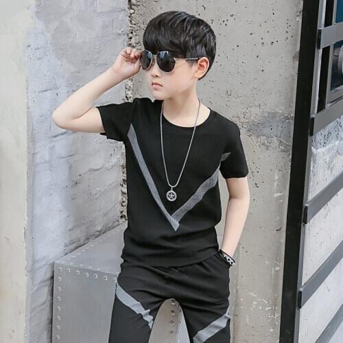 4-16T Children Boy Summer Clothing Set 2020 New Fashion O-neck Short Sleeve Student Sport Suit High Quality