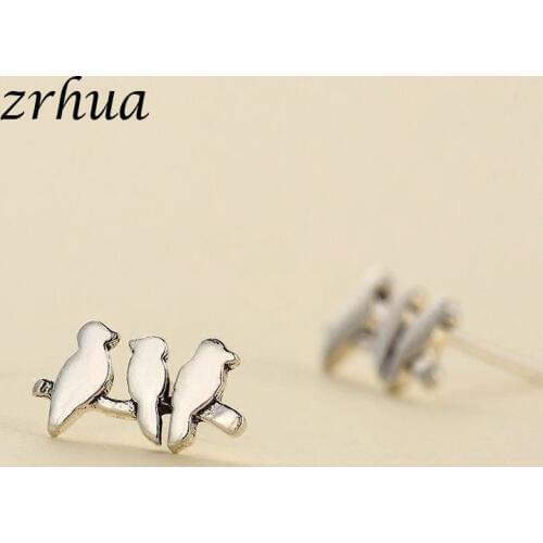 ZRHUA Charm Silver Bird Silver Color Stud Earring Brand Earring Wholesale Cheap 2018 New Engagement Women Earring Gift