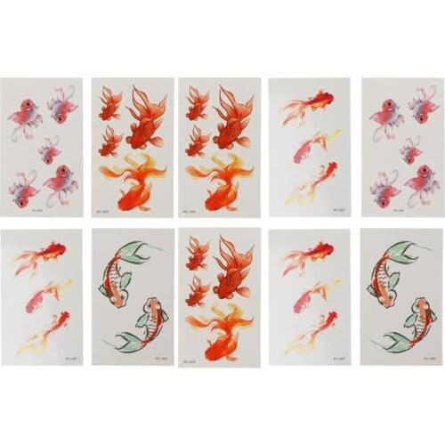 10 Sheet 3D Vivid Goldfish Tattoos Sticker Koi Pond Painting Resin Jewelry Craft