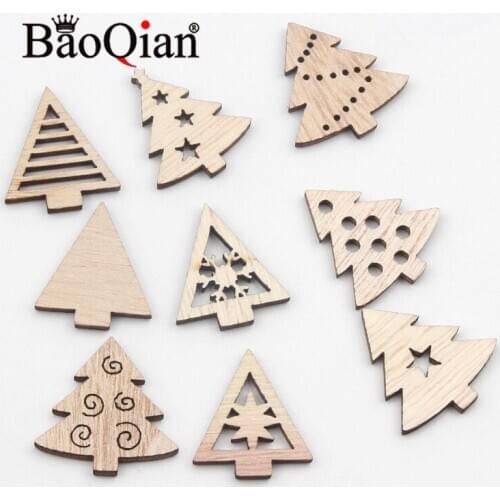 20pcs/lot Natural Wooden Scrapbook 26x27mm Christmas Tree Shape Childrens Painted Stickers Diy Home Decoration Crafts