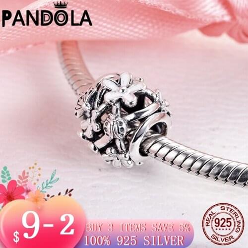 2021 new Fit Original Pandora Charms Bracelet 925 Sterling Silver Openwork White Daisy Flower Charms Beads DIY Jewelry Making